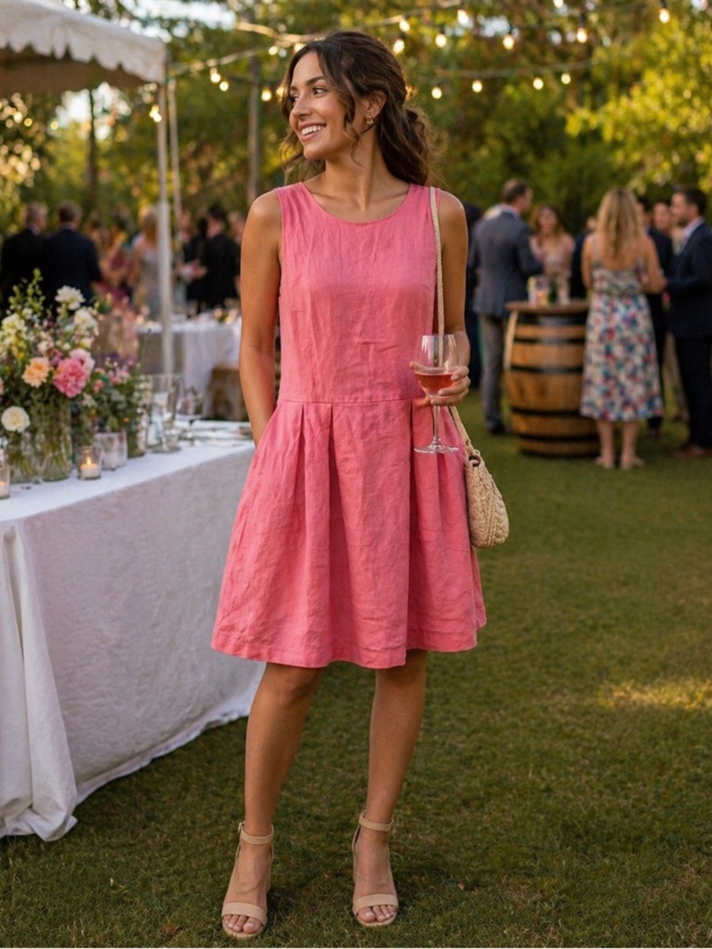 GAP Sleeveless Coral-Pink Fit & Flare Mini Dress with pockets